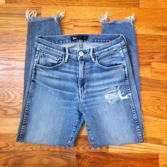3x1 Made Here High Rise Frayed Hem Jeans in ACE(25) - Picture 1 of 9